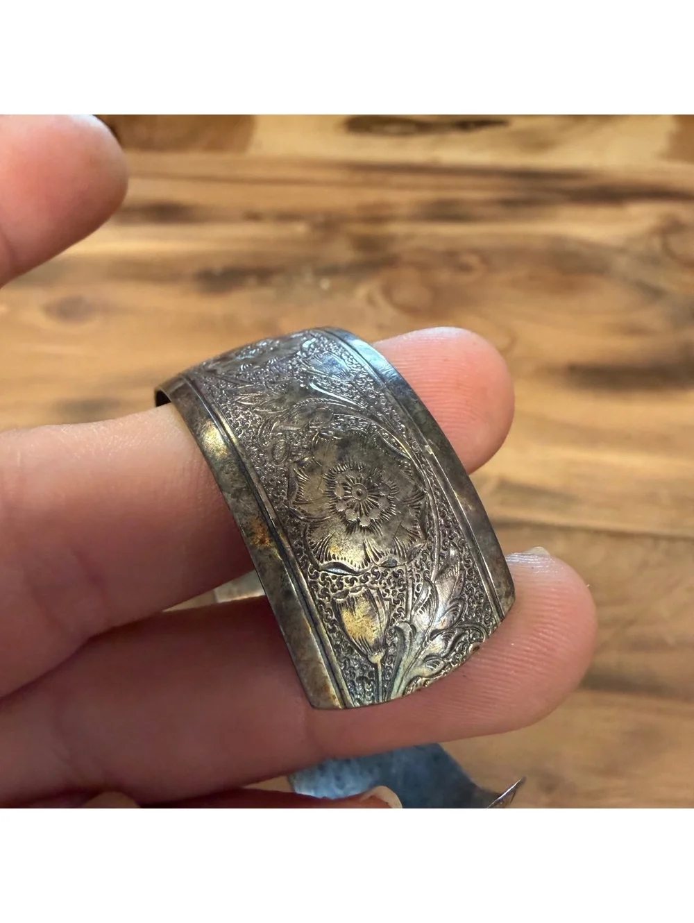 Danecraft floral etched sterling silver cuff bracelet vintage